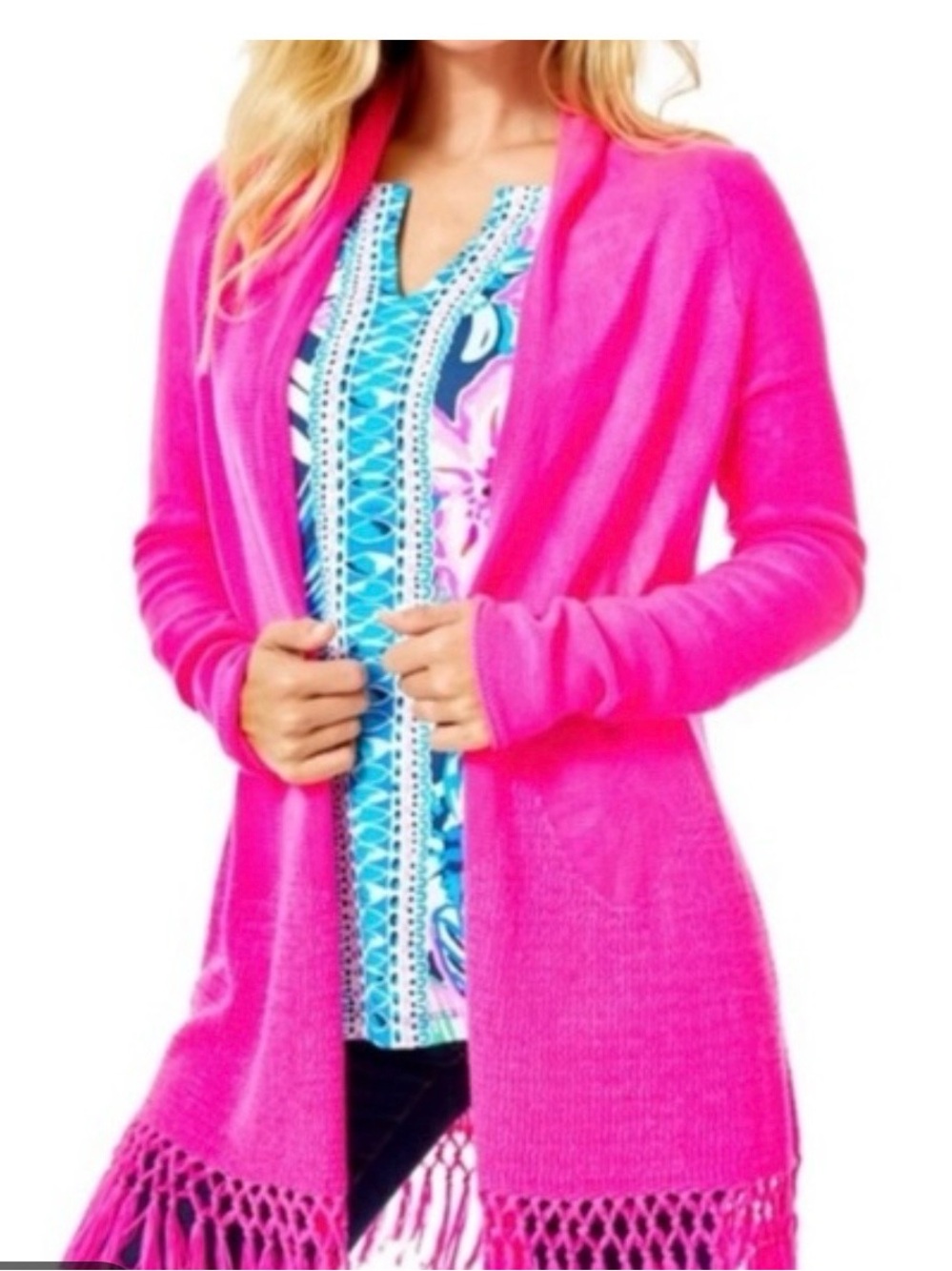 Lilly Pulitzer Tatum Open-Front Cardigan Fringe Hem - Picture 2 of 7